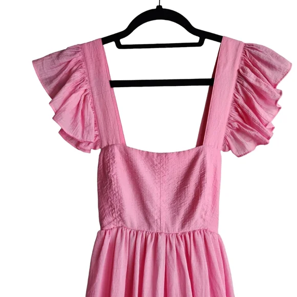 MABLE Ruffle Sleeve Cross-Back Tie-back Maxi Dress - Bubble Gum Pink - Picture 2 of 10